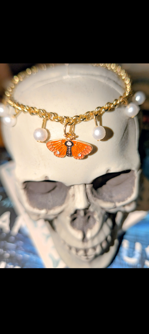 Golden Moth Rolo Bracelet with Pearl Charms