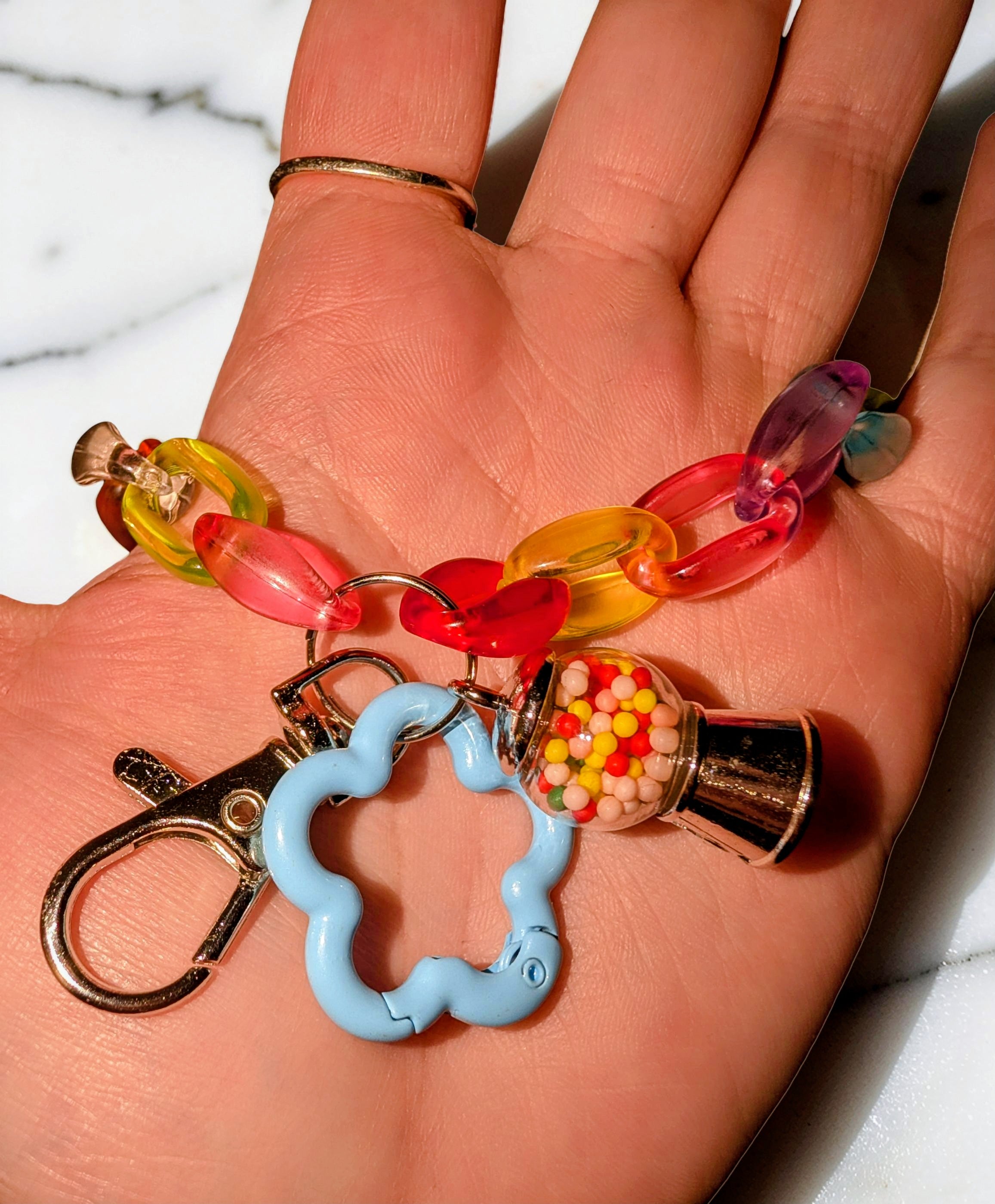 Colorful Rainbow Wristlet Keychain with Gumball Machine Charm