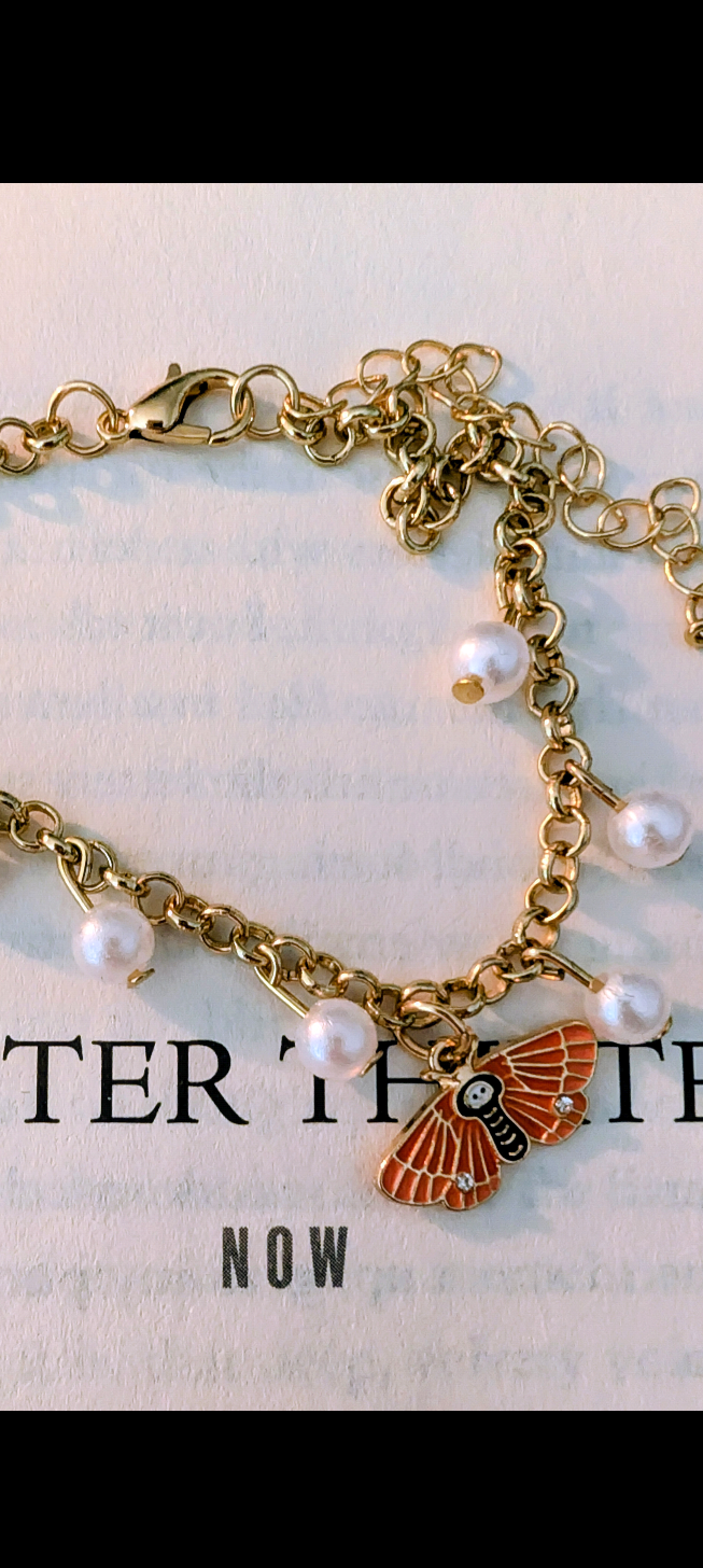 Golden Moth Rolo Bracelet with Pearl Charms