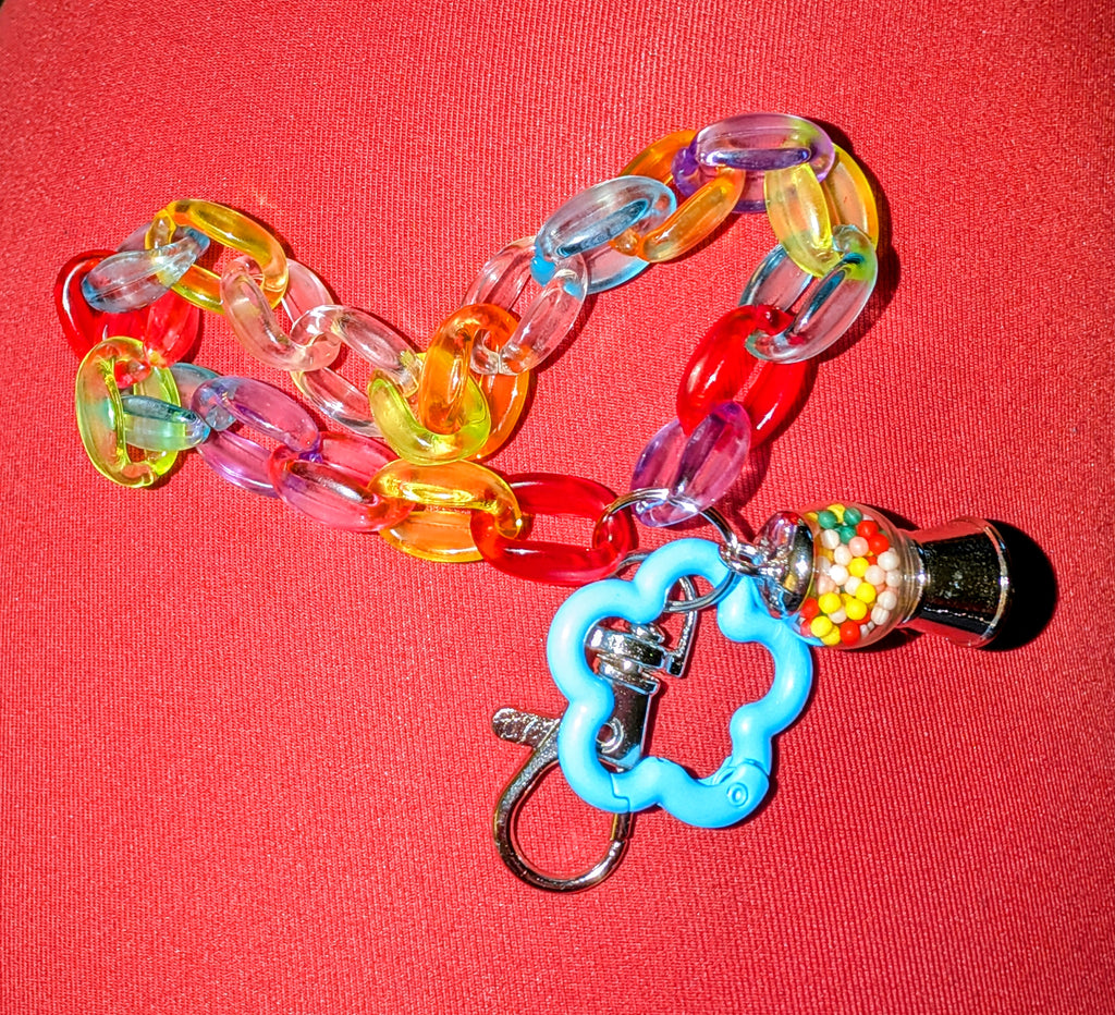 Colorful Rainbow Wristlet Keychain with Gumball Machine Charm