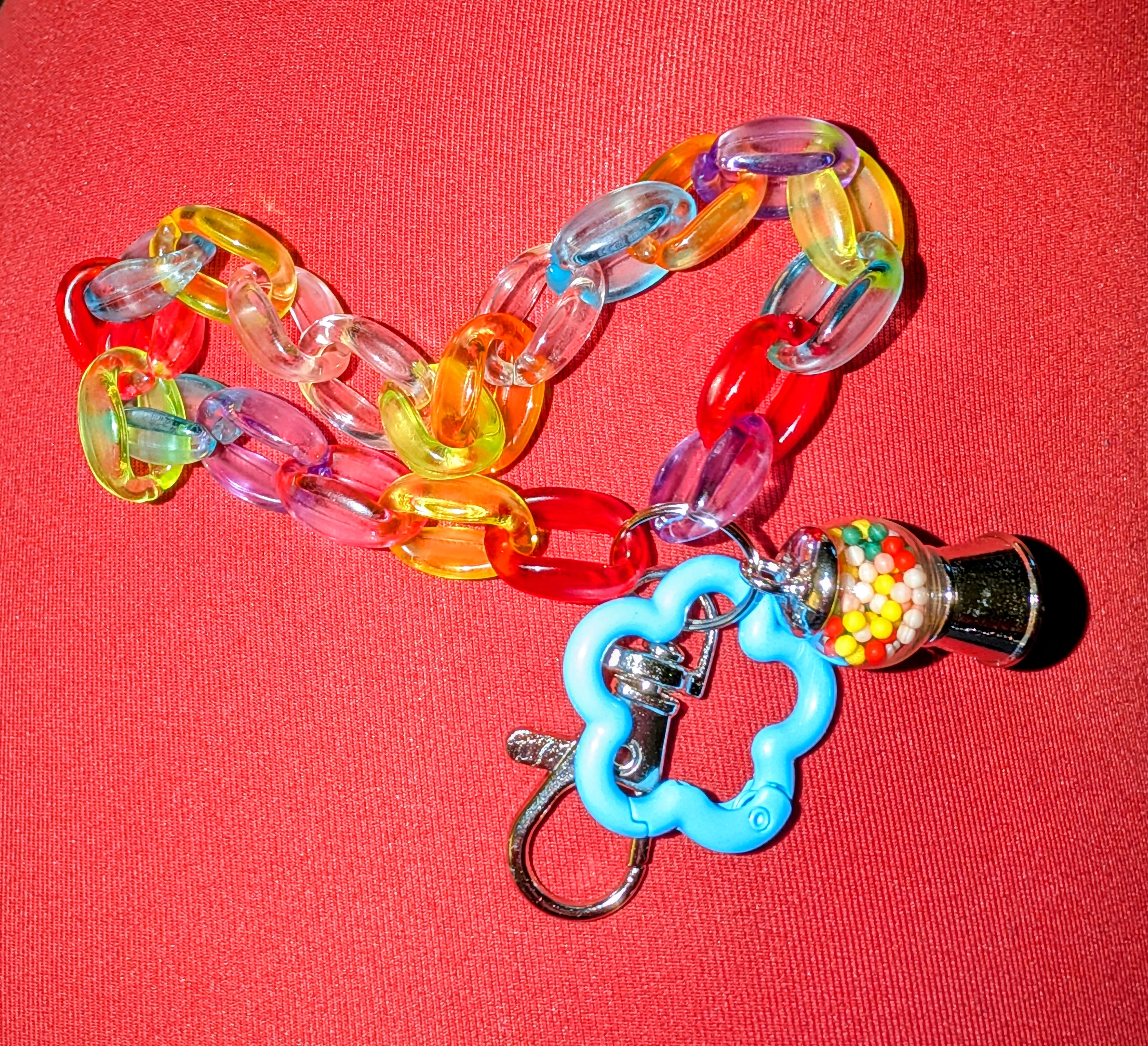 Colorful Rainbow Wristlet Keychain with Gumball Machine Charm